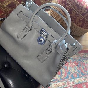 Used once Michael korres grey satchel sandbag with strap